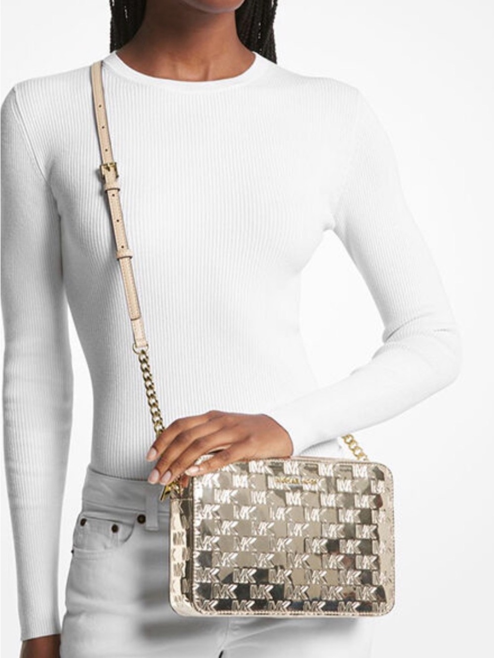 Michael Kors Metallic Gold MK Monogram Crossbody